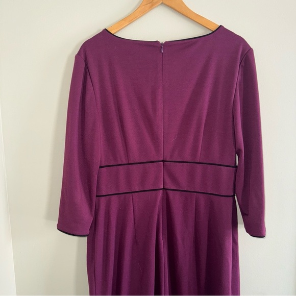 Peter Nygard Purple Black Trim 3/4 Sleeve Dress with Button Front Accent 14 - Picture 8 of 12